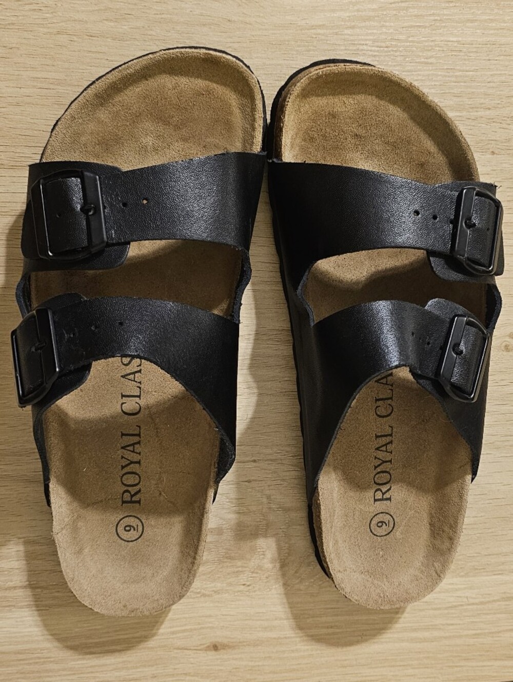 Black Double-Strap Buckle Slides